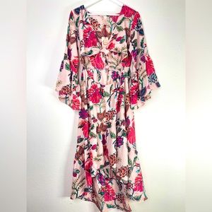 Raga Natura Bell Sleeve Cutout High-Low Midi Dress - Large